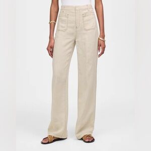 Madewell Women Neutral Linen Wide Leg Pants Casual Resort Summer Trousers Sz 12